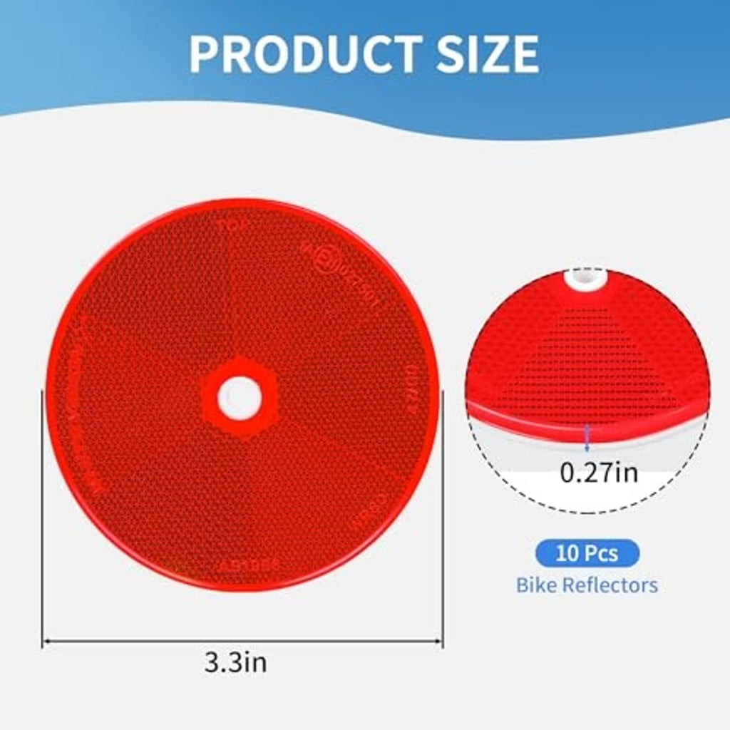 Red round screw-on reflector size diagram with mounting hole detail