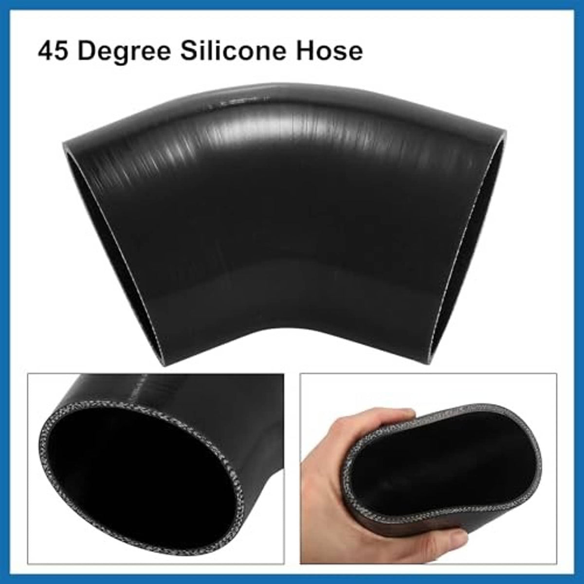 Black 45-degree silicone hose elbow coupler, smooth curved shape