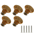 Set of brown ceramic flower drawer knobs with antique stems and included screws