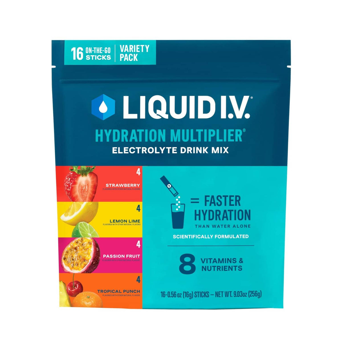 Liquid I.V. hydration electrolytes variety pack pouch, 16 stick servings