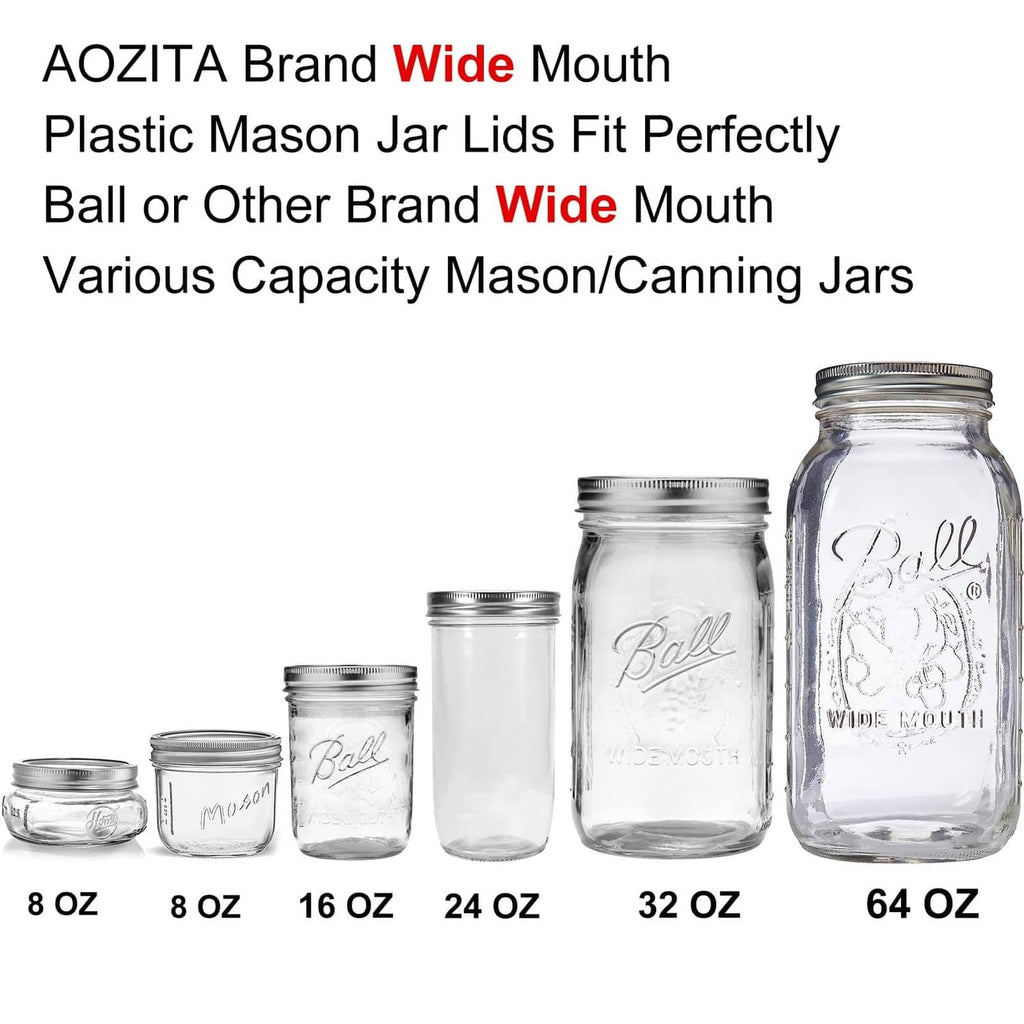AOZITA wide-mouth plastic mason jar lids, white, metal-ring compatible