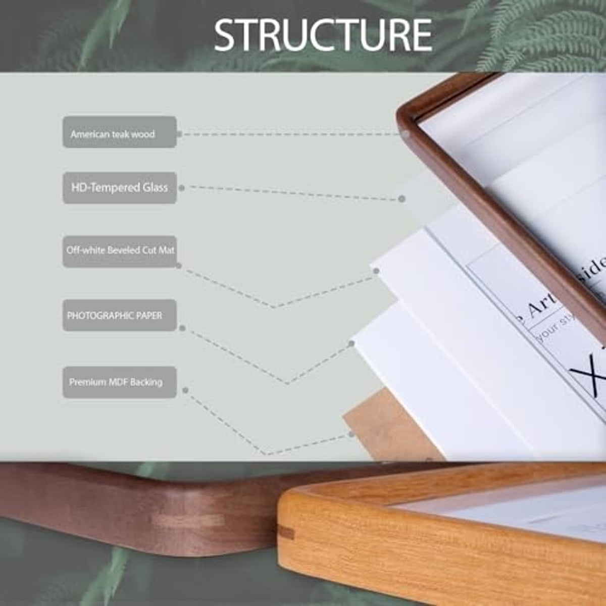 Walnut wood 11x14 picture frame structure with tempered glass and MDF backing
