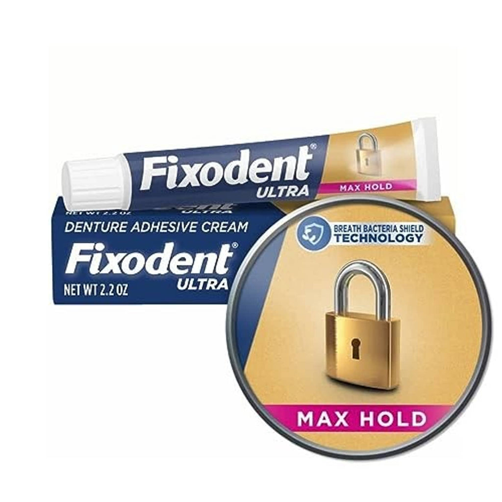 Fixodent Ultra denture adhesive cream tube, white cap, max hold