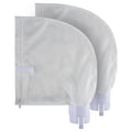 White pool cleaner replacement bag with zipper closure and plastic inlet ports