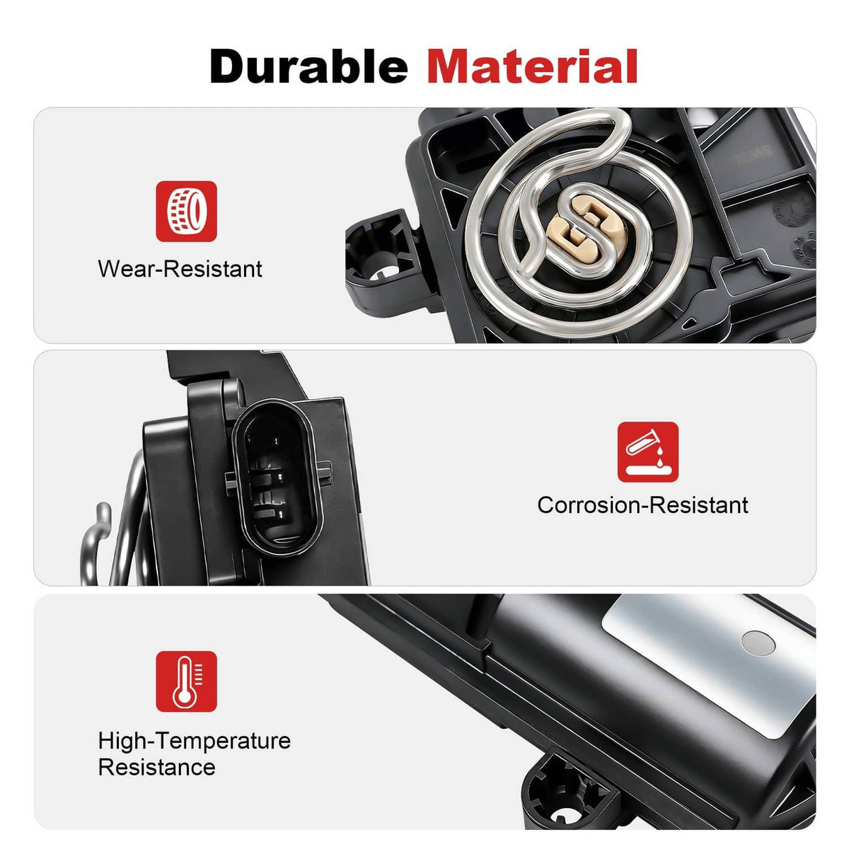Active exhaust valve actuator showing silver coil ring inside black frame