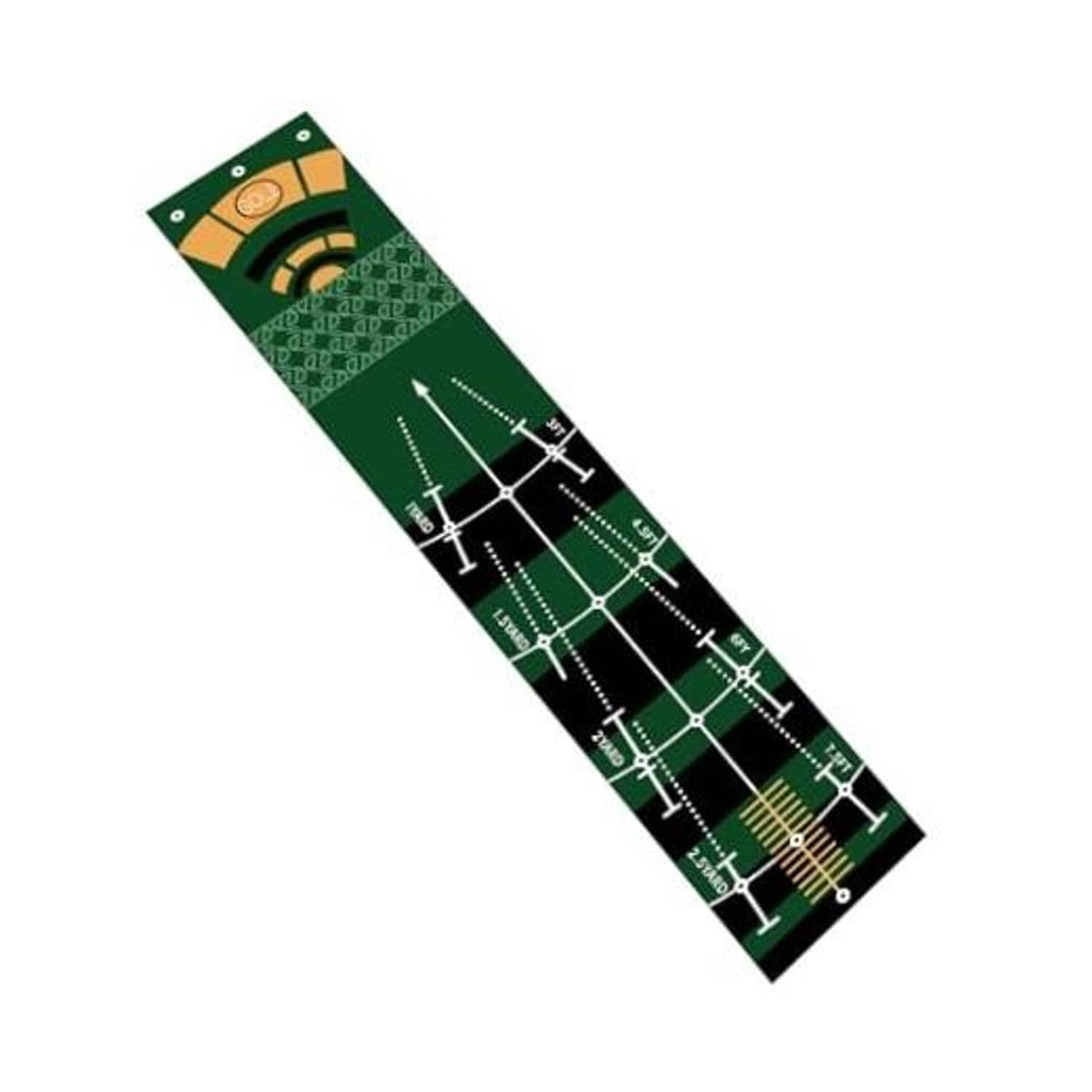 Green golf putting practice mat with alignment grid and target ring design