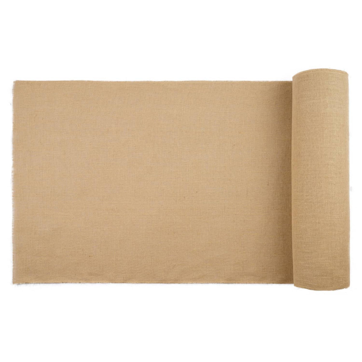 Burlap fabric roll with tan woven sheet, rustic craft wrapping material