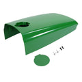 Green tractor upper hood panel with fuel door opening and included mounting hardware