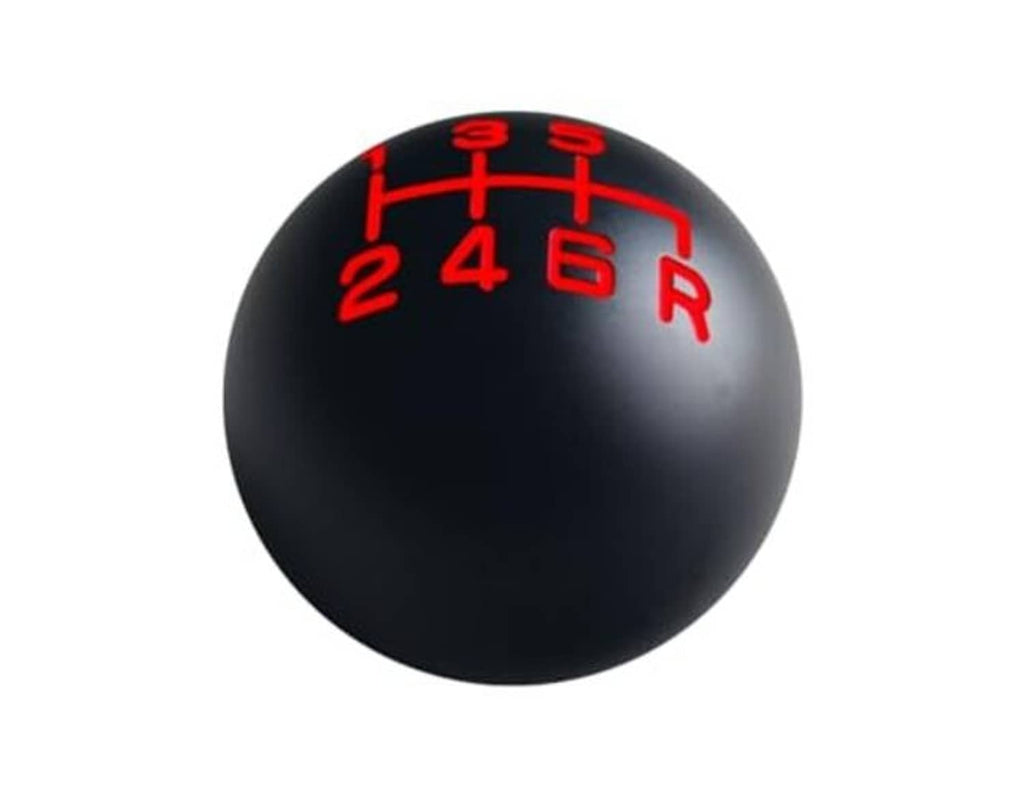 Black 6-speed shift knob with red top-view shift pattern and R marking