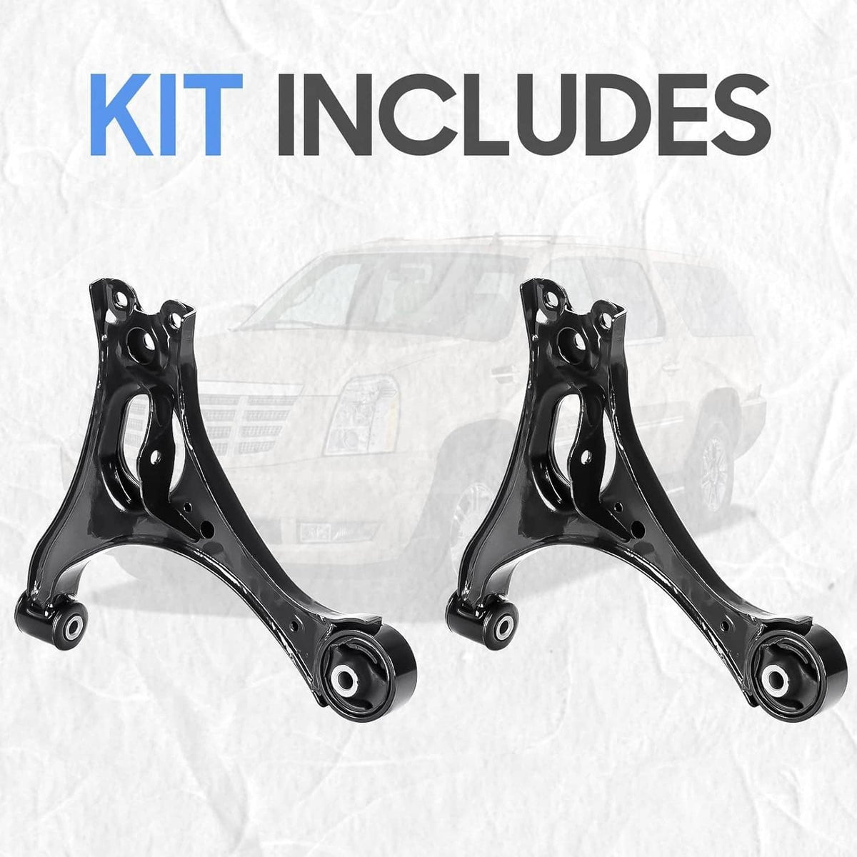 Pair of black front control arms with ball-joint style ends and bushings