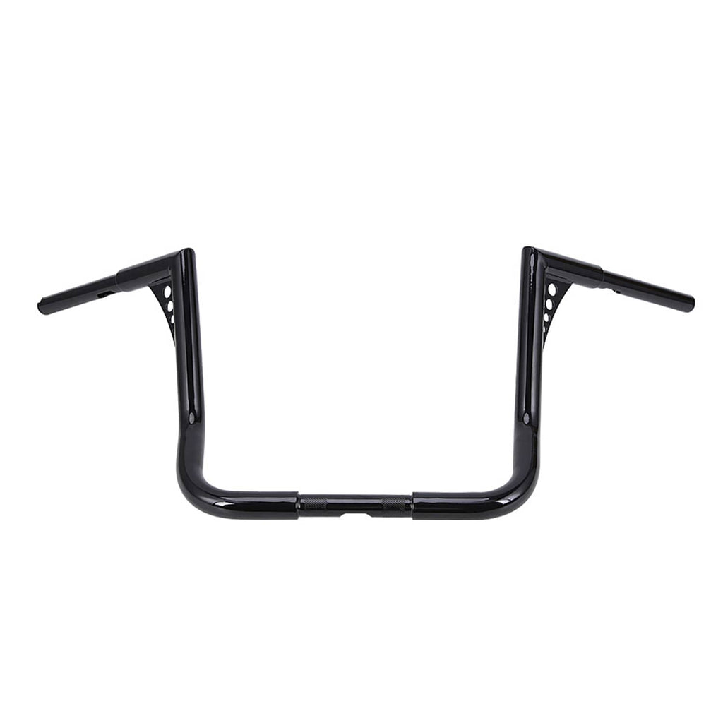 Black motorcycle handlebar with rectangular top frame and outward grip ends