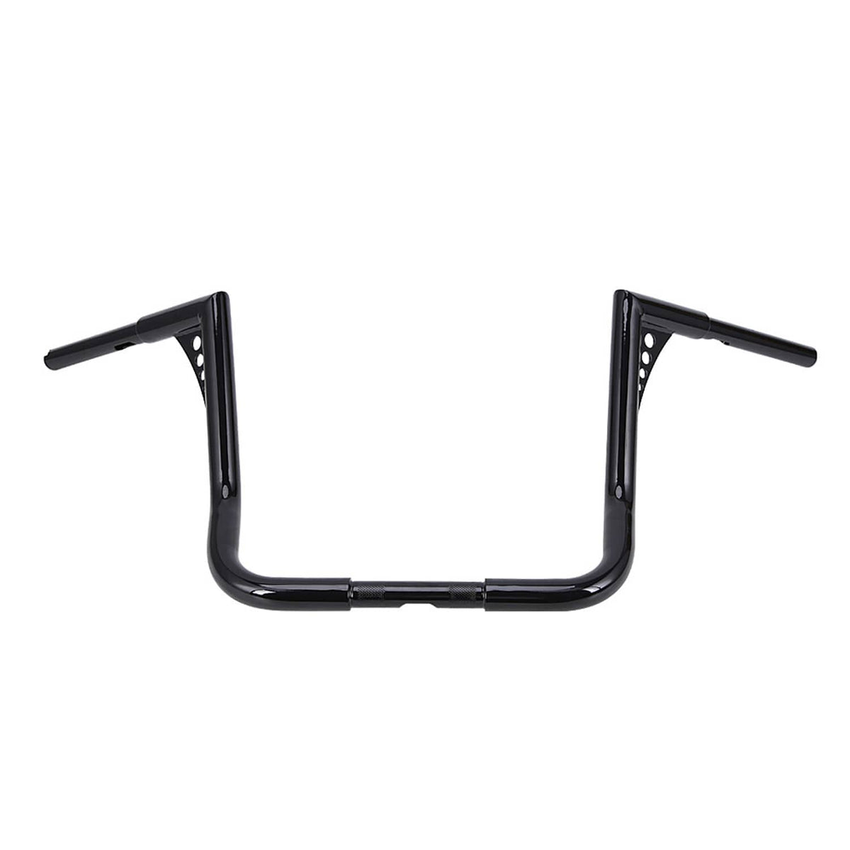 Black motorcycle handlebar with rectangular top frame and outward grip ends