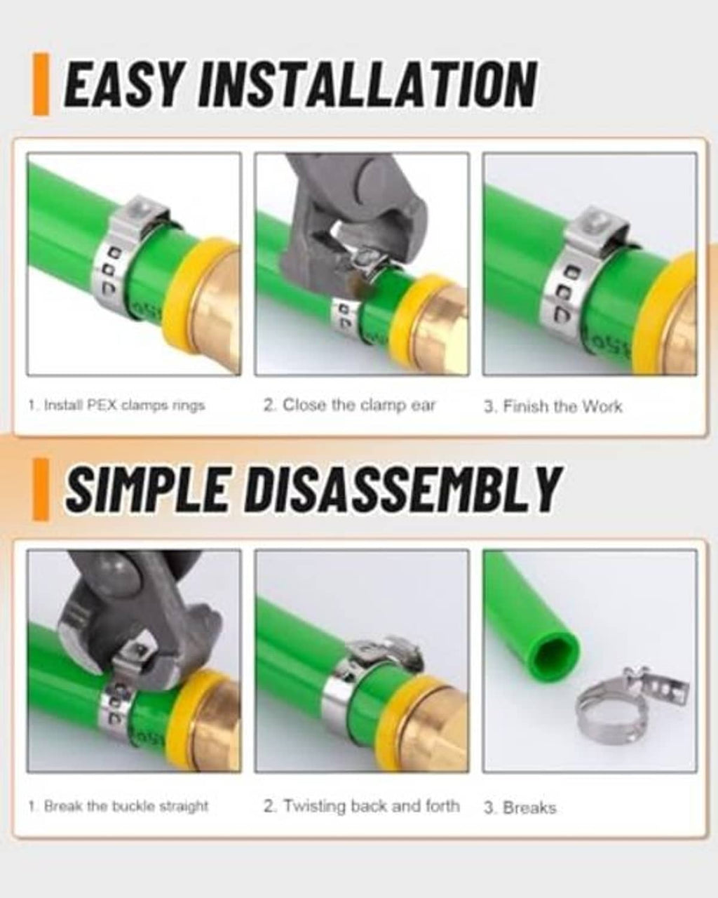 Single-ear hose clamp showing easy installation and simple disassembly