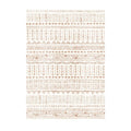 Geometric beige area rug with brown and rust patterned bands