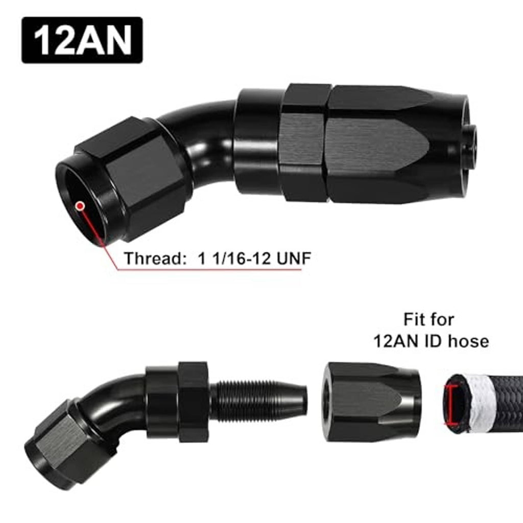 45-degree swivel AN hose fitting with male threaded end and angled inlet outlet