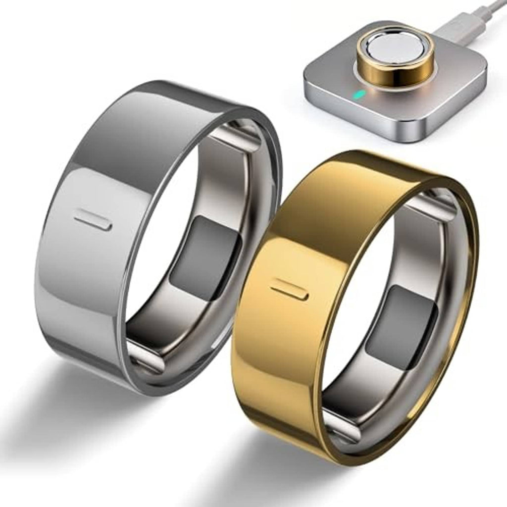 Two high-gloss plated Oura ring covers in silver and gold, size 8, sleek fit