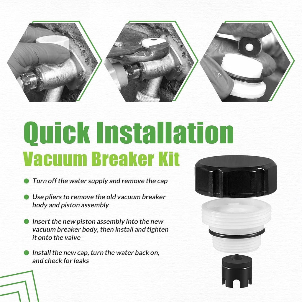 Vacuum breaker kit cap and white piston assembly for quick installation
