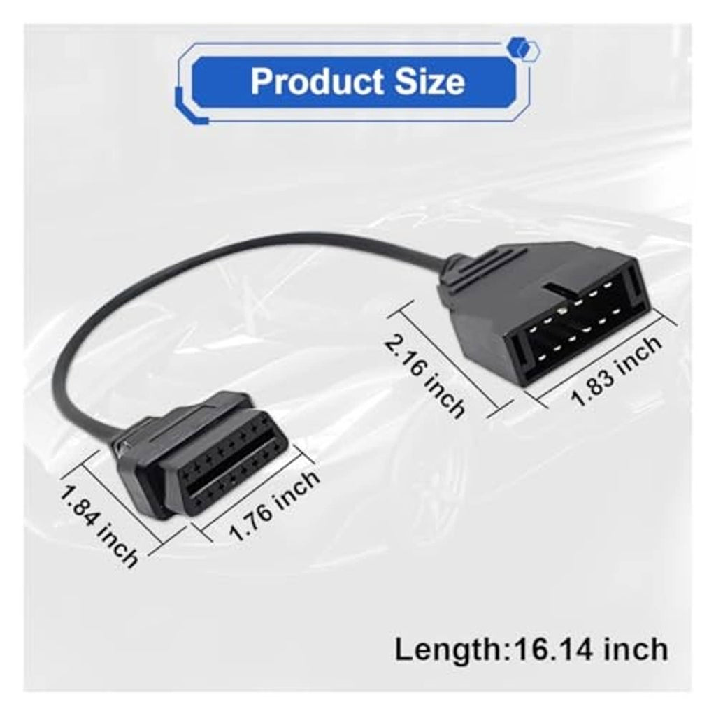 OBD1 to OBD2 adapter cable with black plugs and labeled cable length