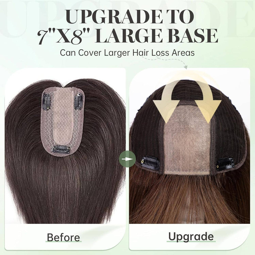 7x8 large base hair topper upgrade view with clips and mesh cap