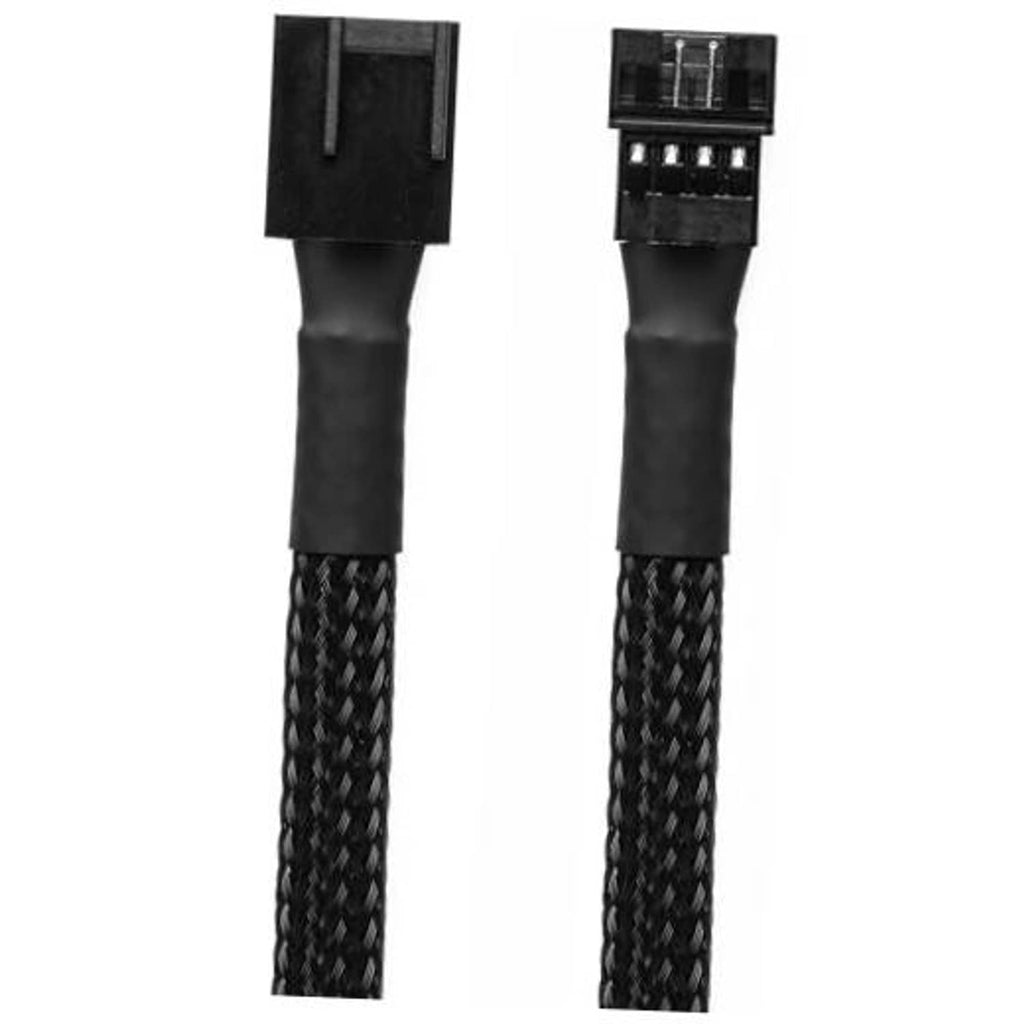 Two 4-pin adapter ends on black braided cable, side-by-side