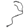 Curved black radiator coolant reservoir tank hose with small gray connector