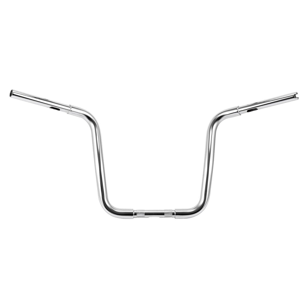 Stainless-style ape hanger motorcycle handlebar with center clamp and twin rises