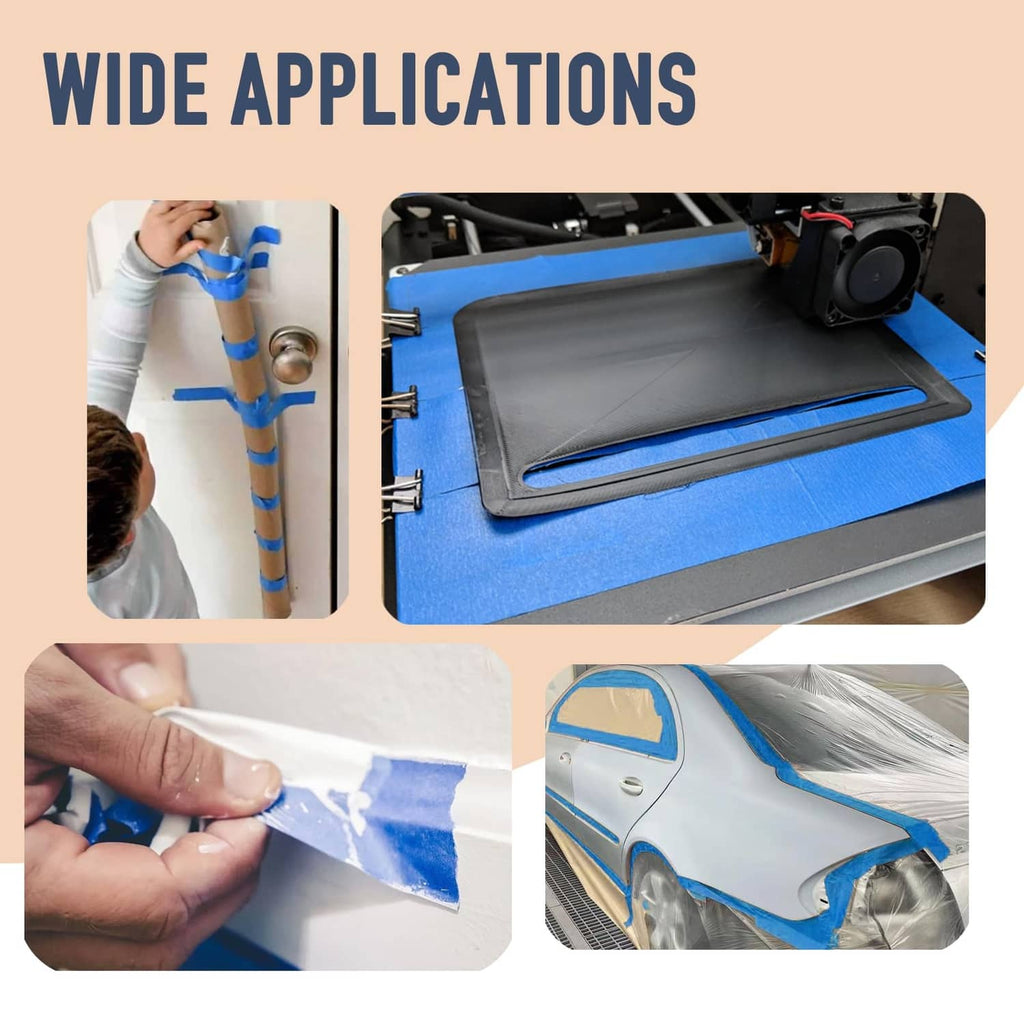 Blue painter tape for wide applications: masking lines, printer bed, and crafts