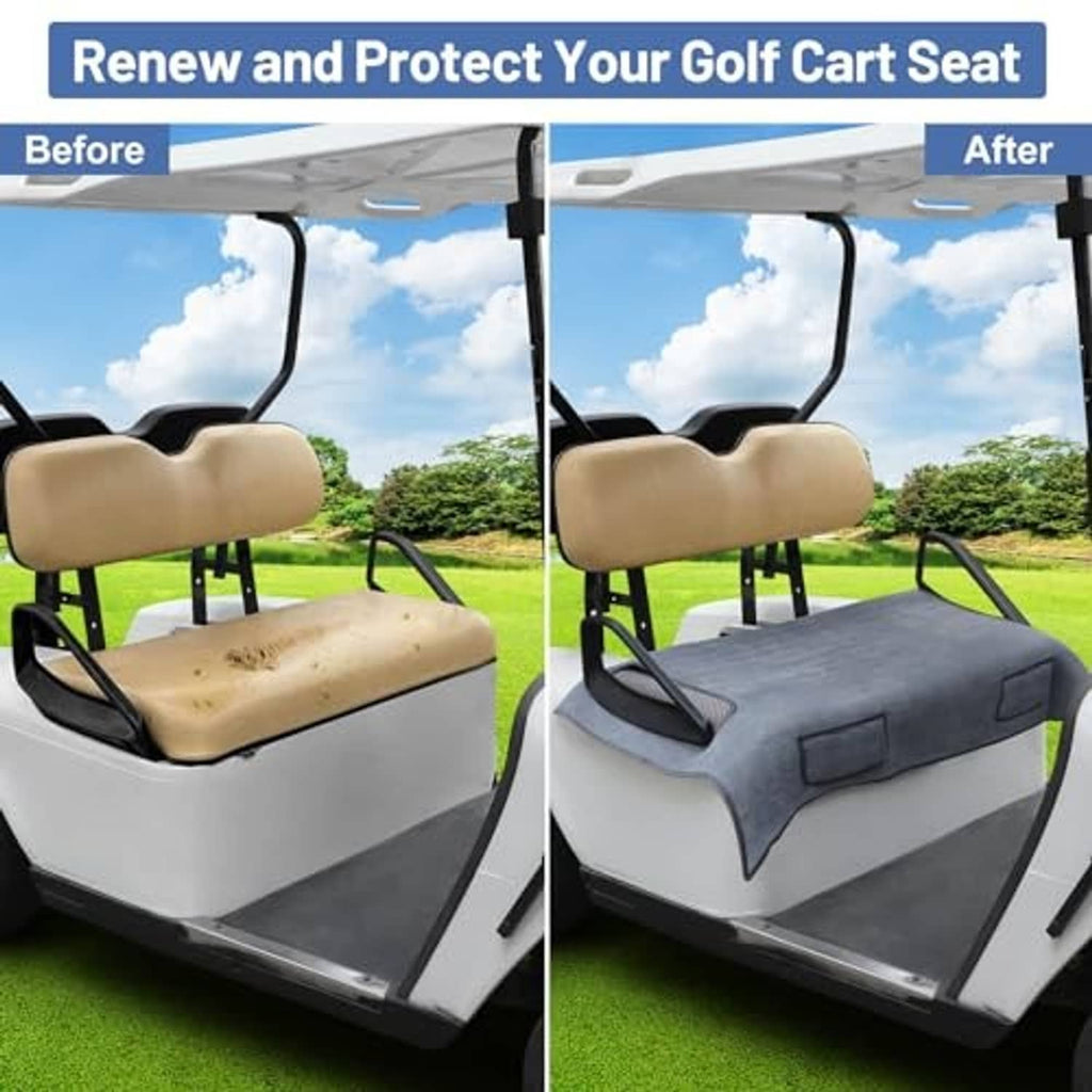 Gray golf cart seat blanket cover with two pockets on the seat cushion