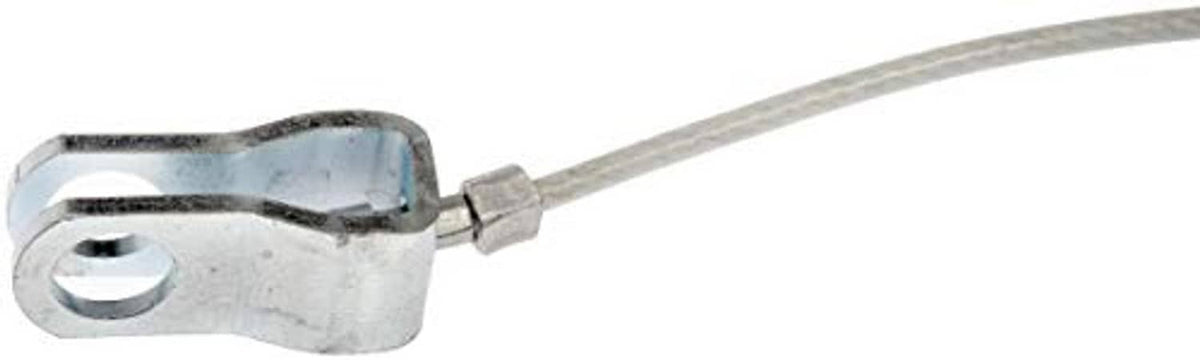 Hood release cable with chrome-like lever bracket and gray wire.