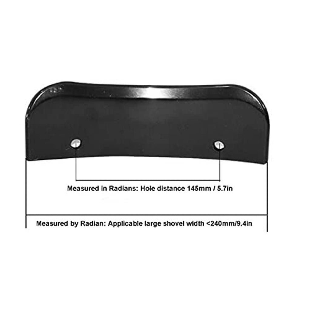 Black ABS tire bead breaker protective sleeve with two fastener points and measurement labels
