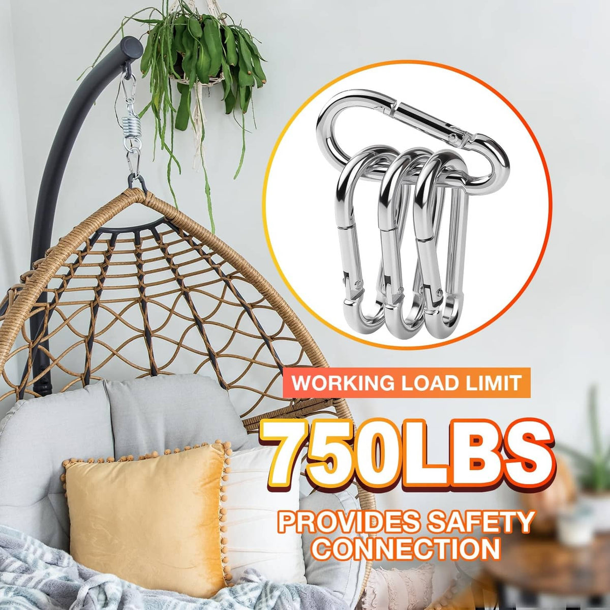 Multiple silver spring snap hook carabiners arranged in a tight cluster