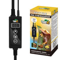 Reptile dimming thermostat controller with LCD display, buttons, and dual power cords