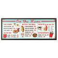 Vintage diner metal menu sign with “On the Menu” header and illustrated food items