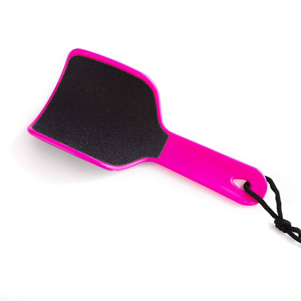 U-shaped foot file callus remover with pink handle and black abrasive pad