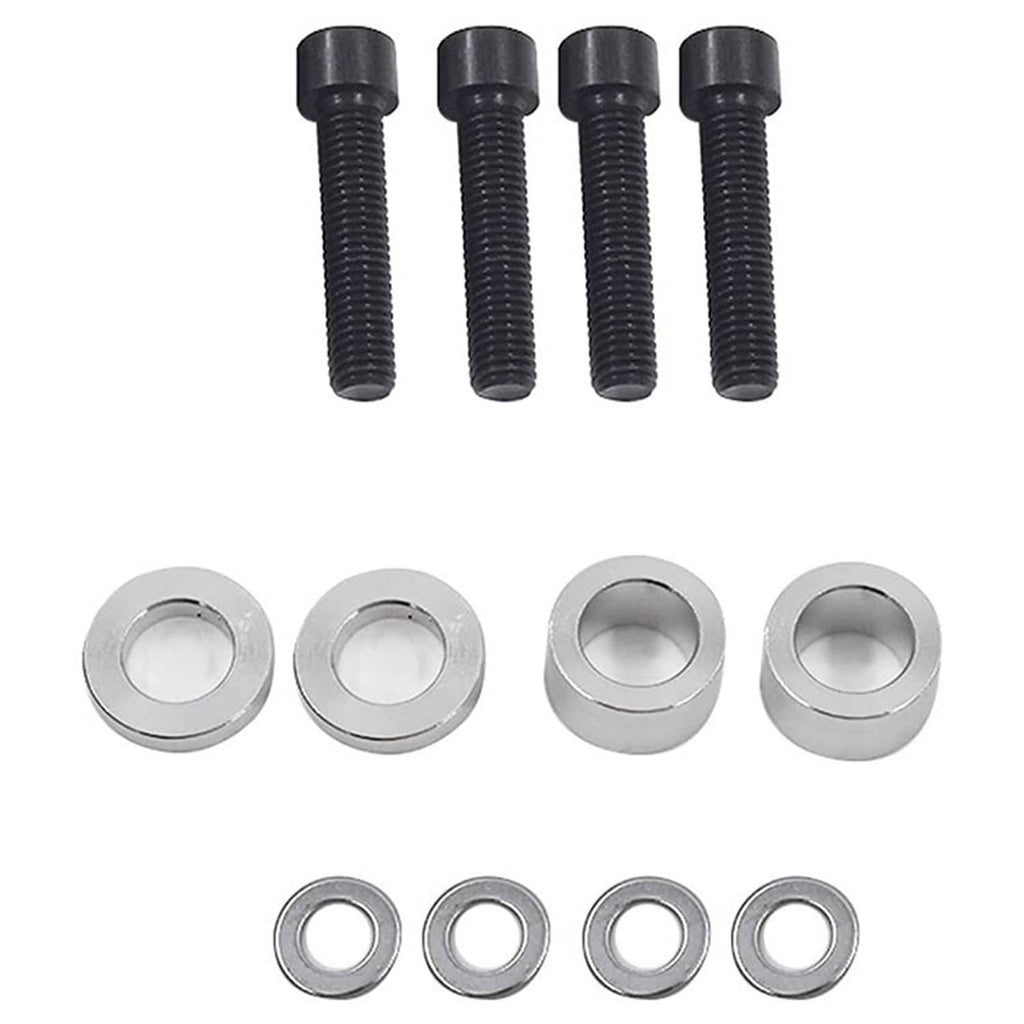 Motor mount kit hardware: black bolts, washers, and metal sleeves with inner holes