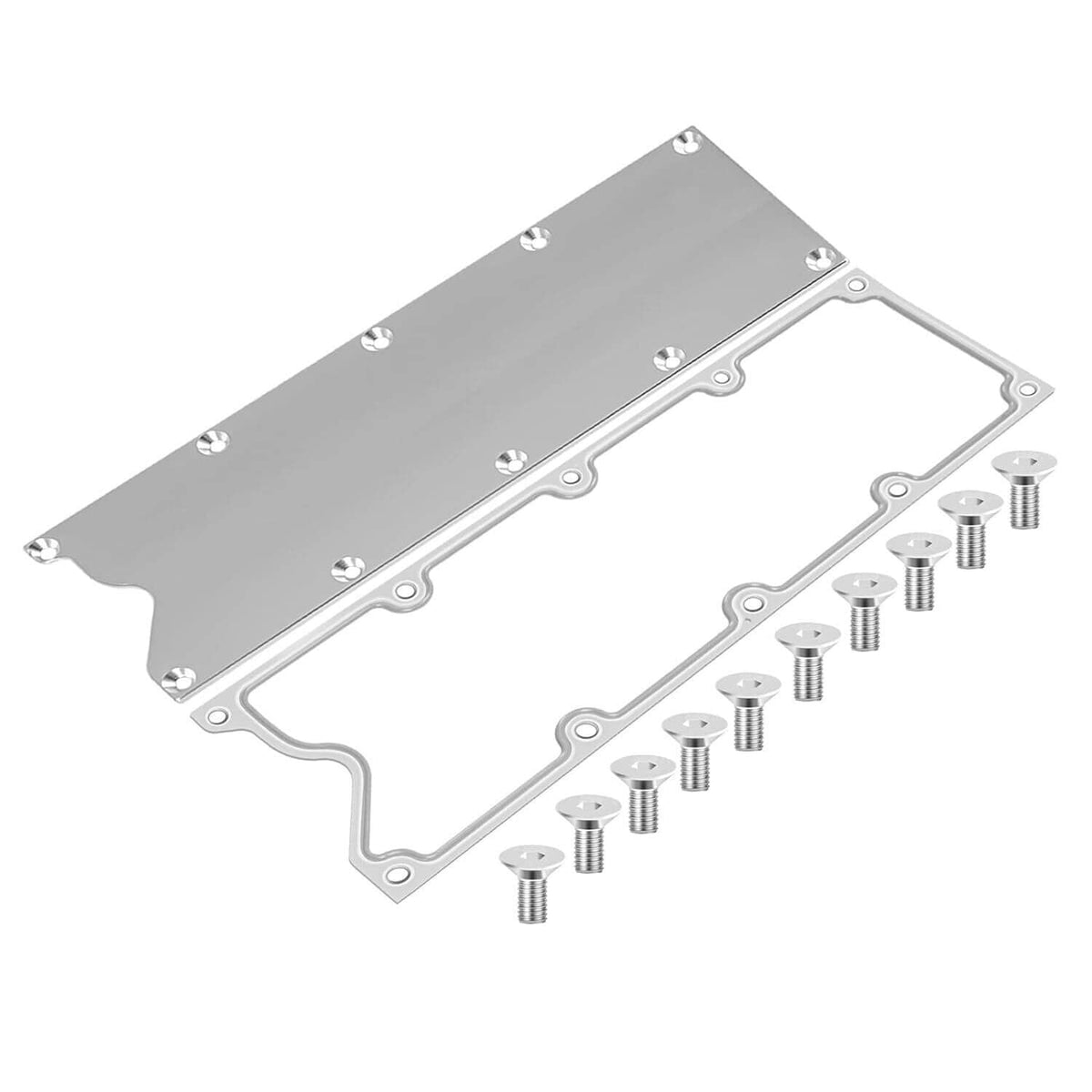 Engine valley cover plate kit with gasket and included bolts for installation