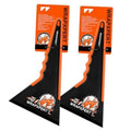 Pair of black and orange window tint squeegees with long handles and triangular blades