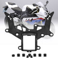 Black motorcycle front headlight upper fairing stay bracket with mounting holes and bolts
