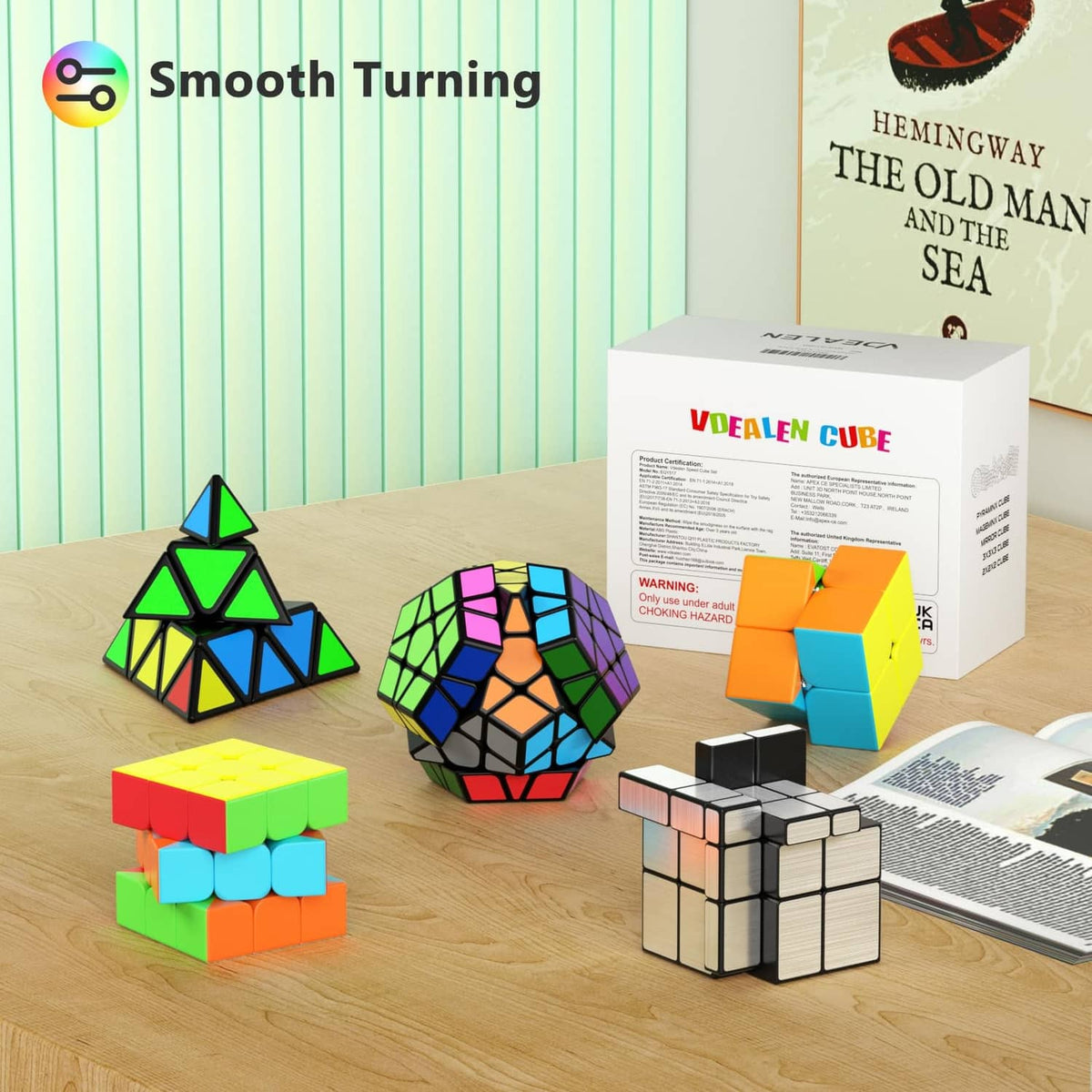 Speed cube set with pyramid and dodecahedron cubes plus smaller cubes in bright colors