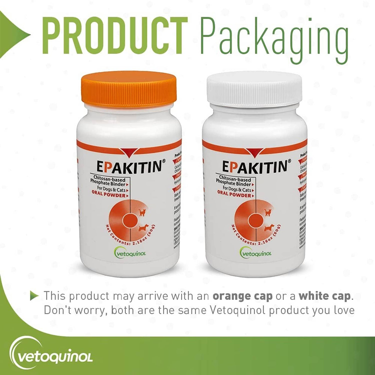Epakitin 60g oral powder bottles with orange and white caps