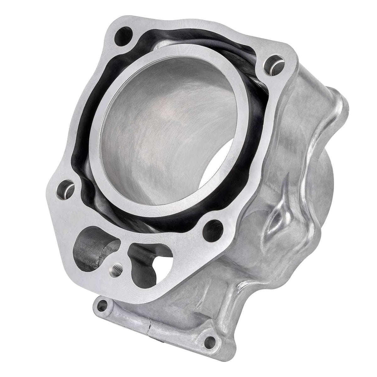 Aluminum cylinder block with black gasket ring and mounting bolt holes