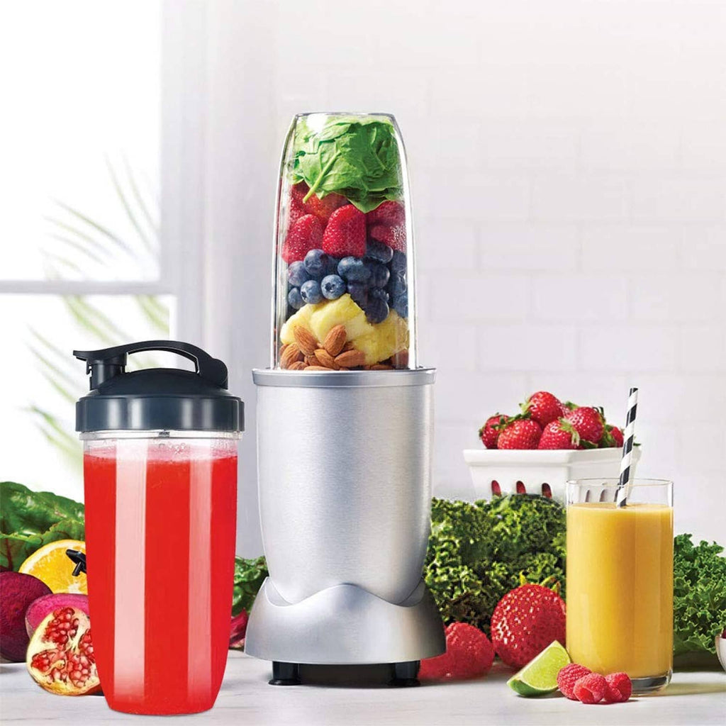 Clear replacement cup with black lid, fruit-filled contents, and matching drink cup