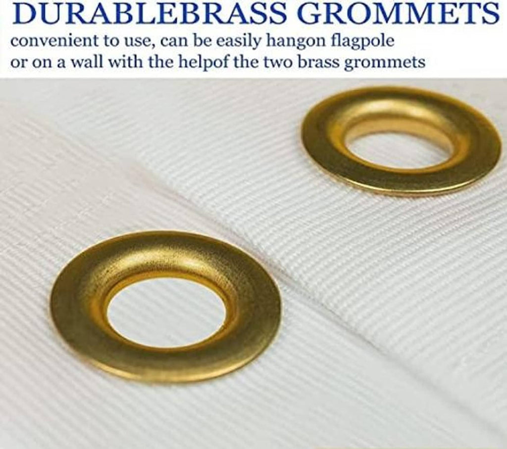 White cloth edge with two gold brass grommets for hanging