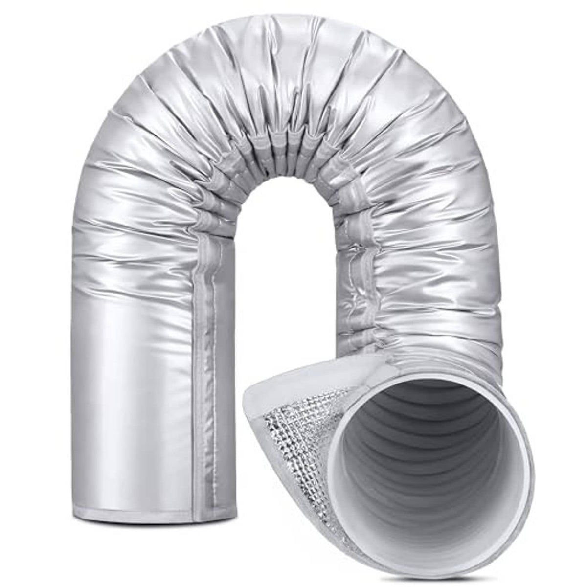 Silver insulated AC hose insulation sleeve with rounded full wrap and end opening