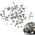 Watch battery clamp screw assortment kit with silver screws, 100 pcs shown loose