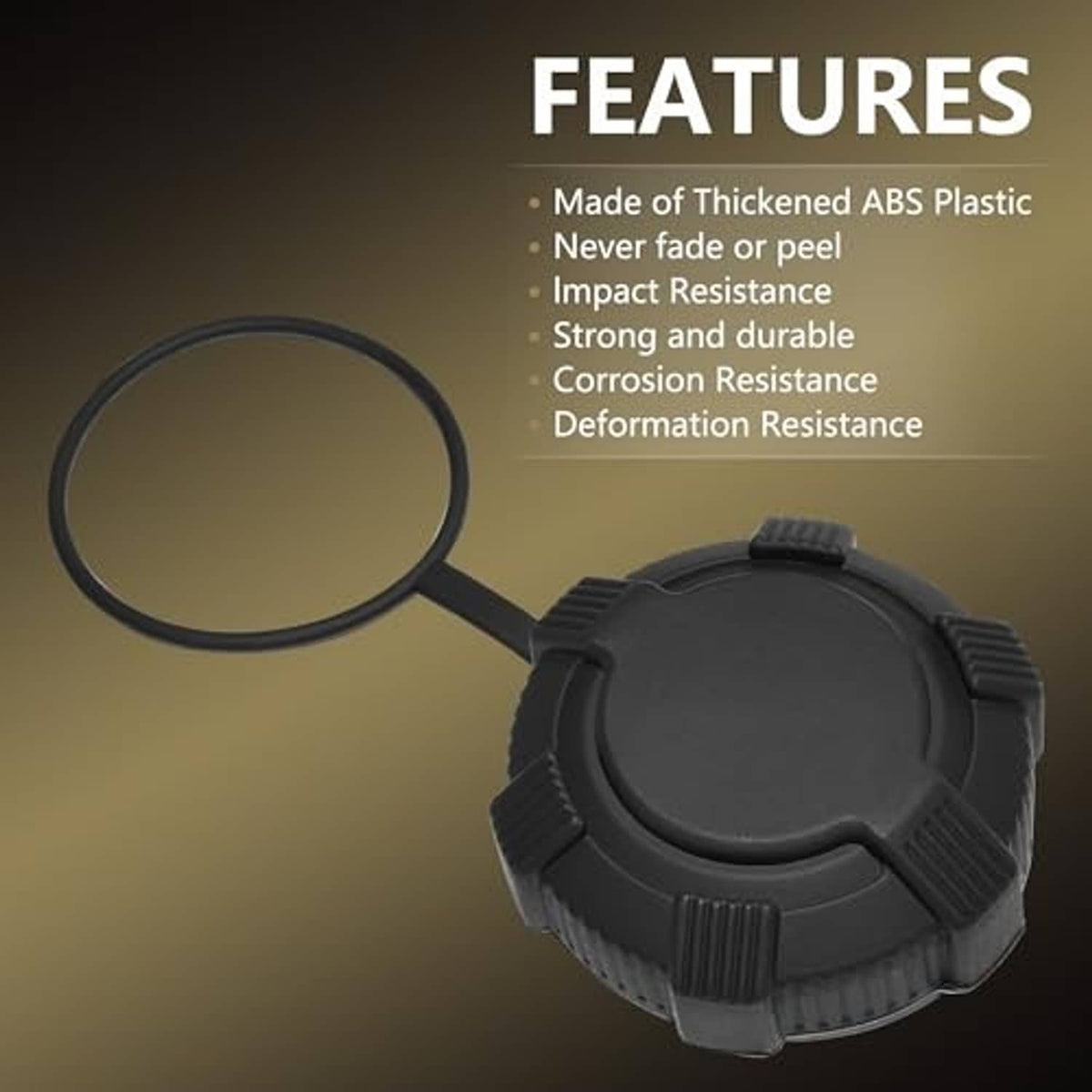 Fuel filler cap cover with O-ring seal, dark gray/black textured ABS plastic