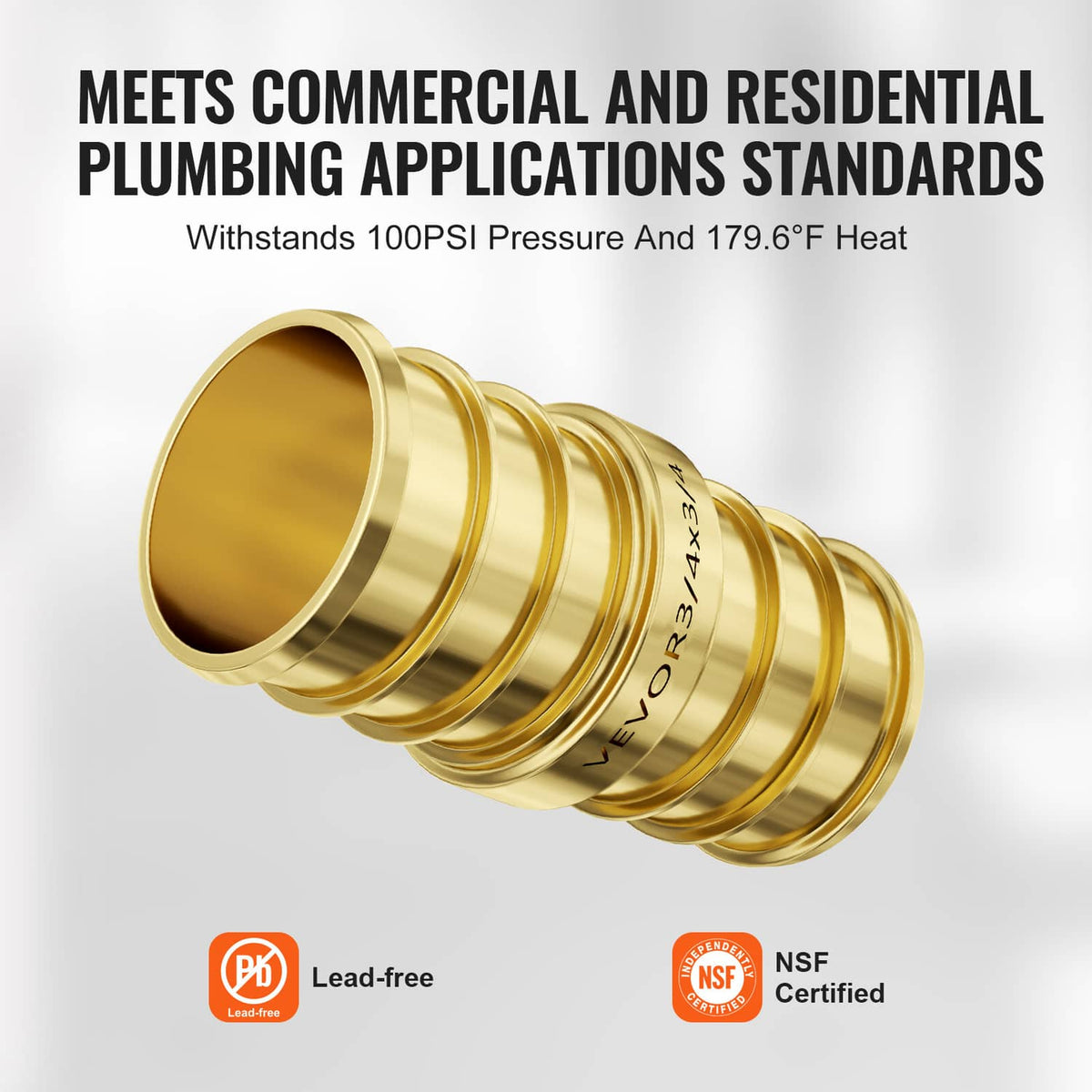 Brass straight-through pipe fitting, close-up of flared end and ring grooves