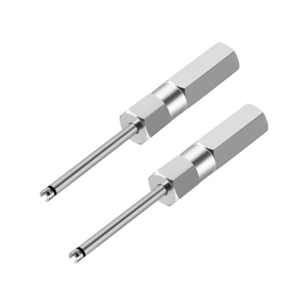 Set of two valve core removal tools, metal shafts with hex heads