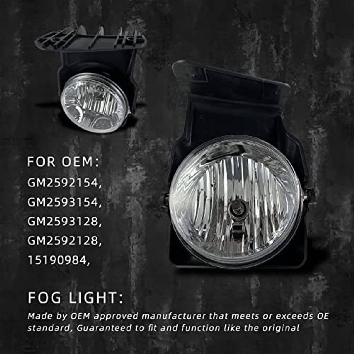 Pair of round fog lights with clear lenses and black plastic housings