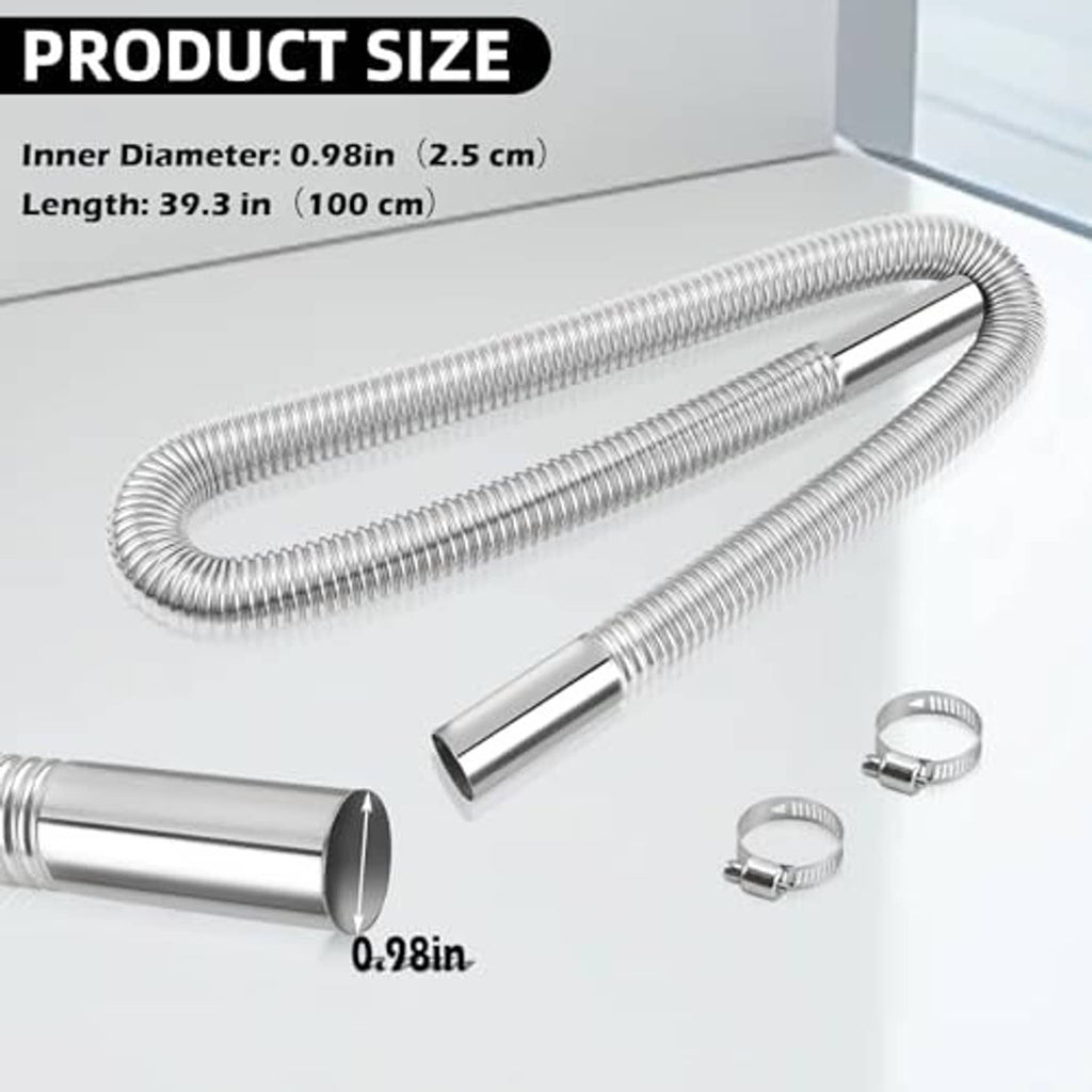 Flexible corrugated stainless steel exhaust hose with end connectors and clamps